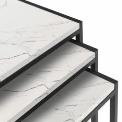 Deals 🔥 Julian Bowen Tribeca White Marble Nest of 3 Tables 👏 -Julian Bowen Sales Store 1000169352 alt02