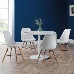 Best Pirce ❤️ Julian Bowen Blanco Round White Pedestal Dining Table with 4 Kari Dining Chairs 🎉
