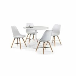 Best Pirce ❤️ Julian Bowen Blanco Round White Pedestal Dining Table with 4 Kari Dining Chairs 🎉 -Julian Bowen Sales Store 30794145 alt04