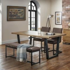 Best deal ❤️ Julian Bowen Brooklyn Upholstered Dining Bench Brown Faux Leather 🎁