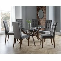 Budget 😉 Julian Bowen Chelsea Large Round Dining Table with 6 Madrid Dining Chairs ⭐
