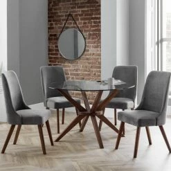 Best deal ❤️ Julian Bowen Chelsea Small Round Glass Dining Table with 4 Huxley Dining Chairs 🔔