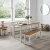 Hot Sale 👏 Julian Bowen Coxmoor Rectangular Dining Table with 2 Dining Benches Ivory with Oak 🔔