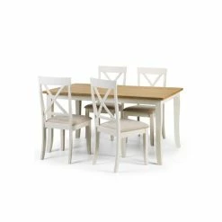 Cheap 🔥 Julian Bowen Davenport Rectangular Dining Table with 4 Dining Chairs Ivory with Oak 🛒 -Julian Bowen Sales Store 30794218 alt03