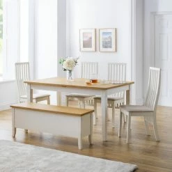 Cheap 👏 Julian Bowen Davenport Rectangular Dining Table with 1 Bench with 4 Vermont Chairs ❤️