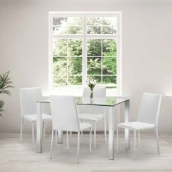 Wholesale โญ Julian Bowen Enzo Rectangular Glass Dining Table with 4 Jazz Dining Chairs ๐