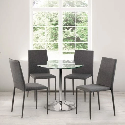 Best Pirce ✔️ Julian Bowen Kudos Round Glass Pedestal Dining Table with 4 Jazz Grey Chairs 🥰 -Julian Bowen Sales Store 30794290