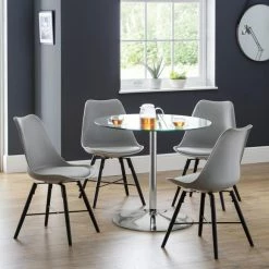Best Sale ๐ Julian Bowen Kudos Round Glass Pedestal Dining Table with 4 Kari Grey Chairs ๐ฏ