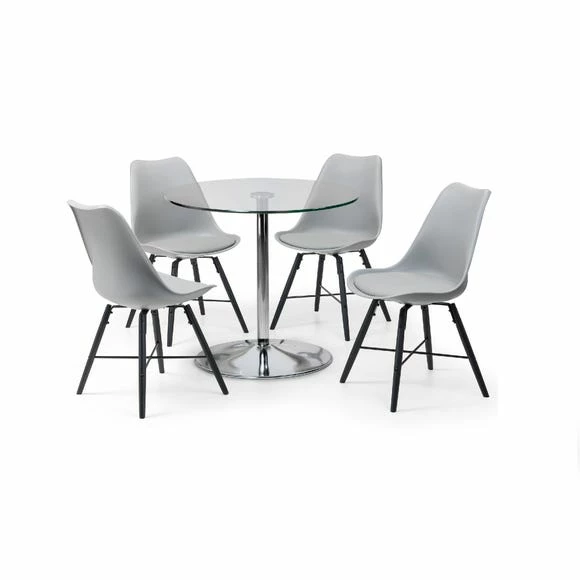 Best Sale 👏 Julian Bowen Kudos Round Glass Pedestal Dining Table with 4 Kari Grey Chairs 💯 4 Best Sale 👏 Julian Bowen Kudos Round Glass Pedestal Dining Table with 4 Kari Grey Chairs 💯 - Image 2