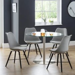Deals โ๏ธ Julian Bowen Milan Round Dining Table with 4 Kari Grey Chairs ๐