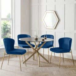 Wholesale ๐ Julian Bowen Montero Round Glass Dining Set with 4 Harper Chairs ๐