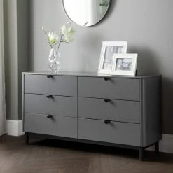 Best deal 🥰 Julian Bowen Chloe Wide 6 Drawer Chest, Grey ⌛